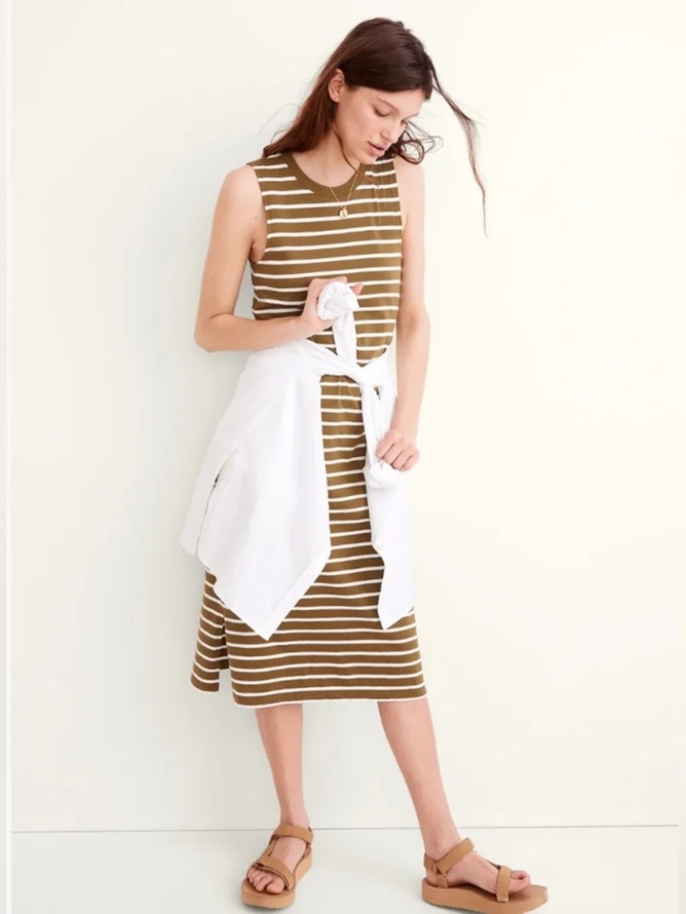 Madewell Organic Cotton Crewneck Tank Midi Dress in Stripe - Picture 2 of 5